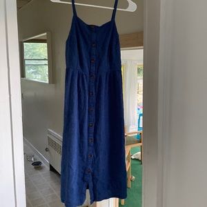 Old navy blue button-front apron-style dress, size small